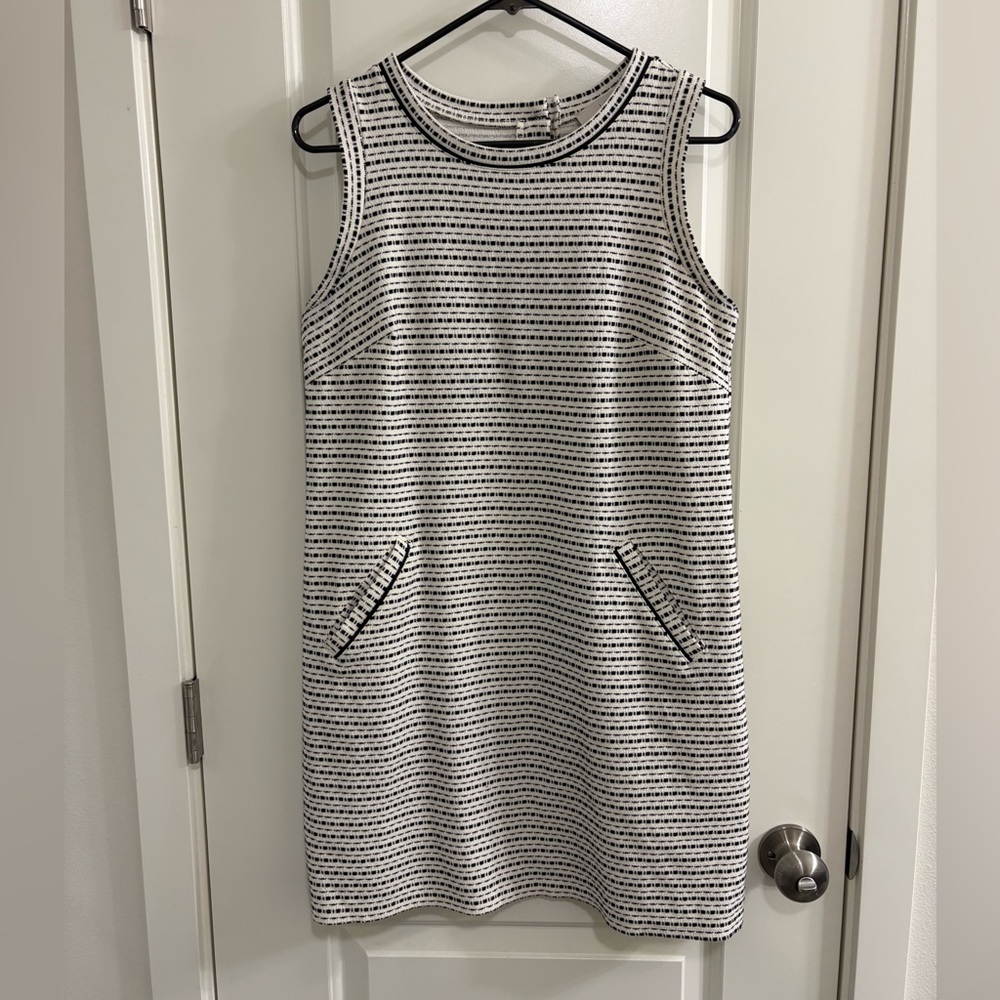 LOFT Black and White Striped Mini Shift Dress